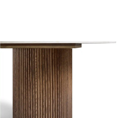 Marcio White Marble-effect Ceramic Top & Wooden Base Round Dining Table - 120cm