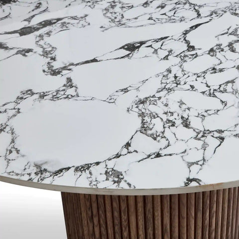 Marcio White Marble-effect Ceramic Top & Wooden Base Round Dining Table - 120cm