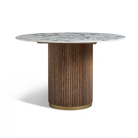 Marcio White Marble-effect Ceramic Top & Wooden Base Round Dining Table - 120cm