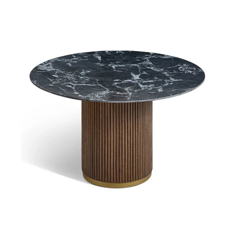 Marcio Black Marble-effect Ceramic Top & Wooden Base Round Dining Table - 120cm