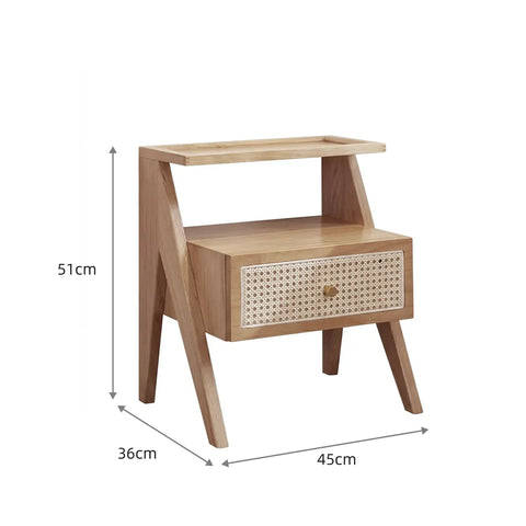 Mina Rattan 1 Drawer Wooden Bedside Cabinet - Natural Effect