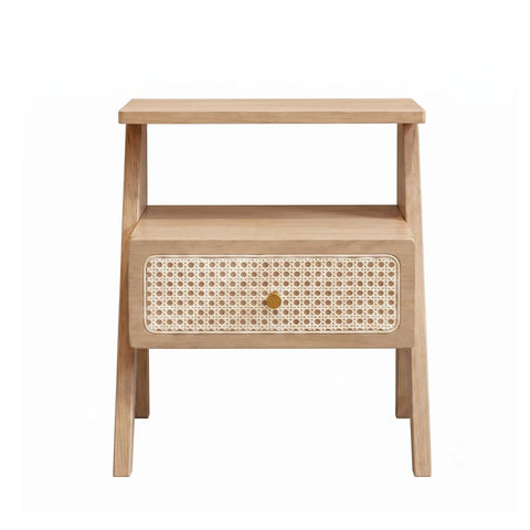Mina Rattan 1 Drawer Wooden Bedside Cabinet - Natural Effect