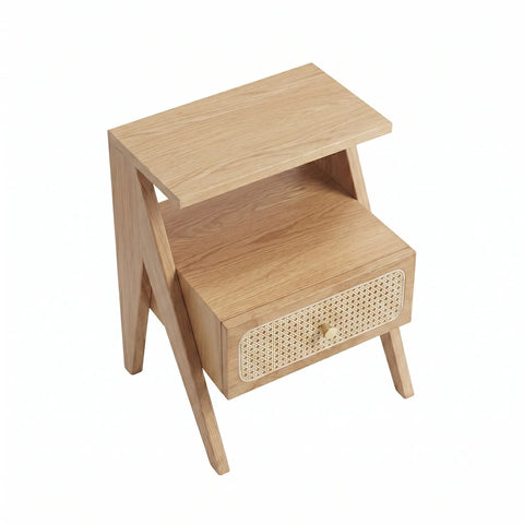 Mina Rattan 1 Drawer Wooden Bedside Cabinet - Natural Effect