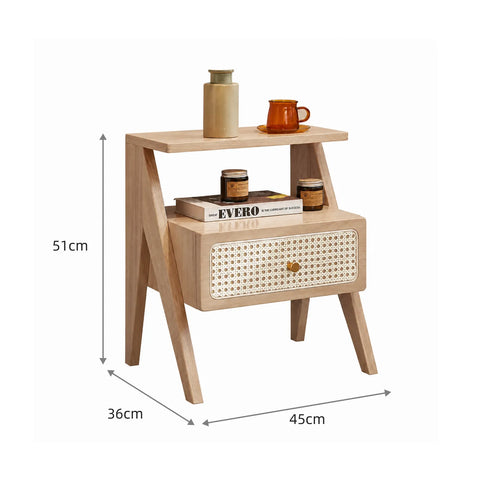 Mina Rattan 1 Drawer Wooden Bedside Cabinet - Natural Effect