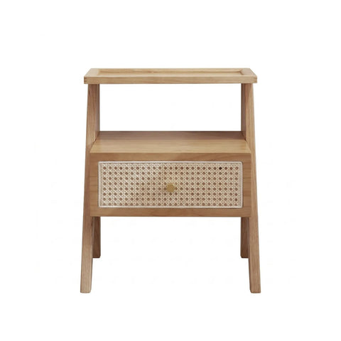 Mina Solid Wood & Rattan Bedside Cabinet - Natural