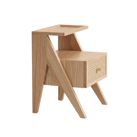 Mina Solid Wood & Rattan Bedside Cabinet - Natural