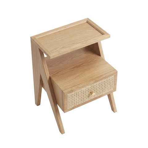 Mina Solid Wood & Rattan Bedside Cabinet - Natural