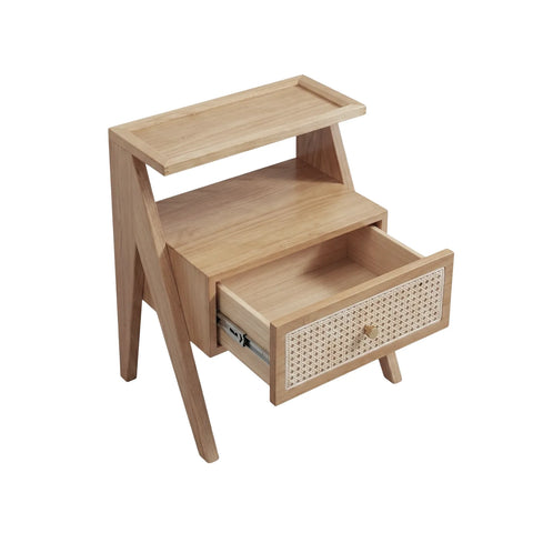 Mina Solid Wood & Rattan Bedside Cabinet - Natural