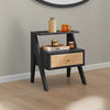 Mina Solid Wood & Rattan Bedside Cabinet - Black