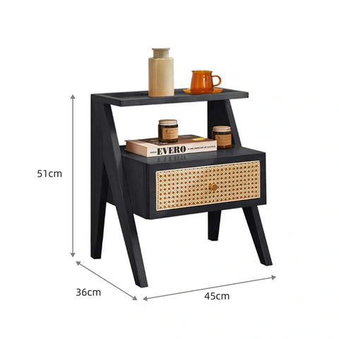 Mina Rattan 1 Drawer Wooden Bedside Cabinet - Black