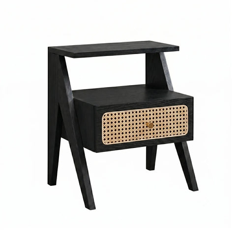 Mina Rattan 1 Drawer Wooden Bedside Cabinet - Black