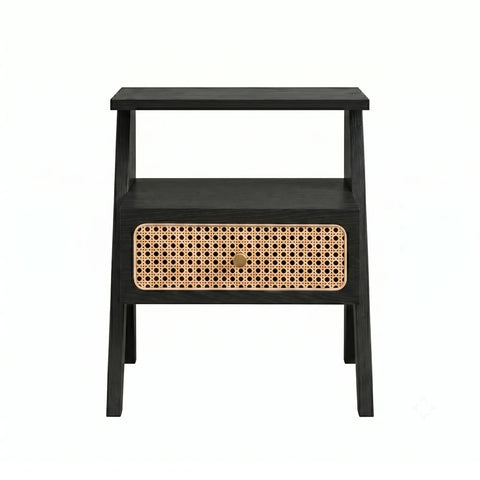 Mina Rattan 1 Drawer Wooden Bedside Cabinet - Black