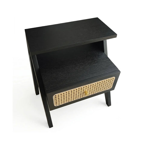 Mina Rattan 1 Drawer Wooden Bedside Cabinet - Black