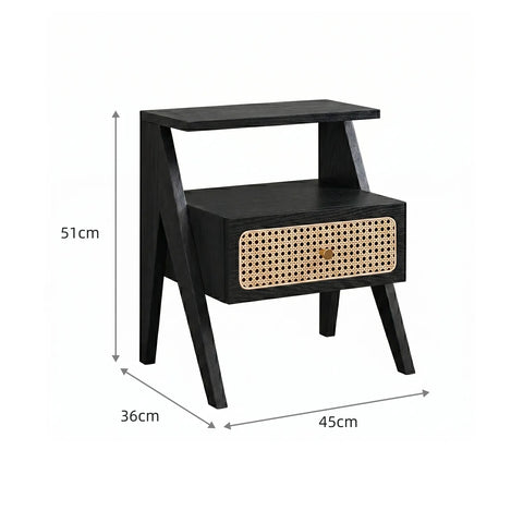 Mina Rattan 1 Drawer Wooden Bedside Cabinet - Black