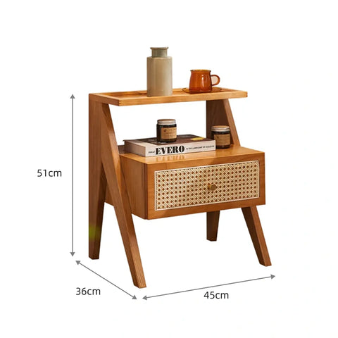 Mina Rattan 1 Drawer Wooden Bedside Cabinet - Brown