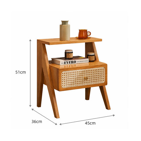 Mina Rattan 1 Drawer Wooden Bedside Cabinet - Brown