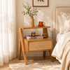 Mina brown rattan one-drawer wooden bedside cabinet with solid wood frame