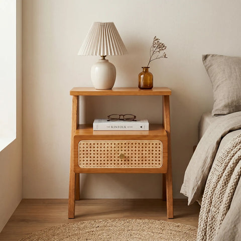 Mina Rattan 1 Drawer Wooden Bedside Cabinet - Brown