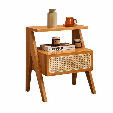 Mina Rattan 1 Drawer Wooden Bedside Cabinet - Brown