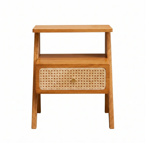 Mina Rattan 1 Drawer Wooden Bedside Cabinet - Brown
