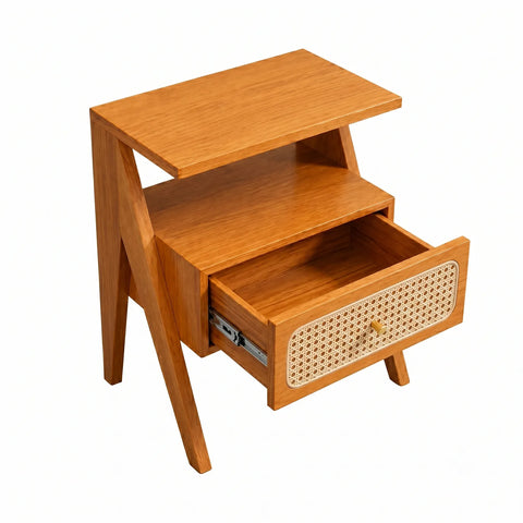 Mina Rattan 1 Drawer Wooden Bedside Cabinet - Brown