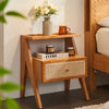 Mina Solid Wood & Rattan Bedside Cabinet - Brown