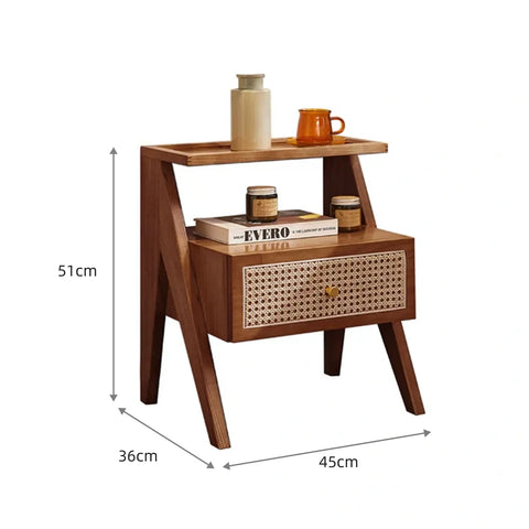 Mina Rattan 1 Drawer Wooden Bedside Cabinet - Walnut Effect