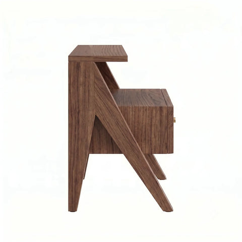 Mina Rattan 1 Drawer Wooden Bedside Cabinet - Walnut Effect