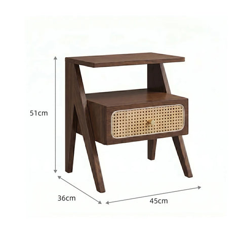 Mina Rattan 1 Drawer Wooden Bedside Cabinet - Walnut Effect