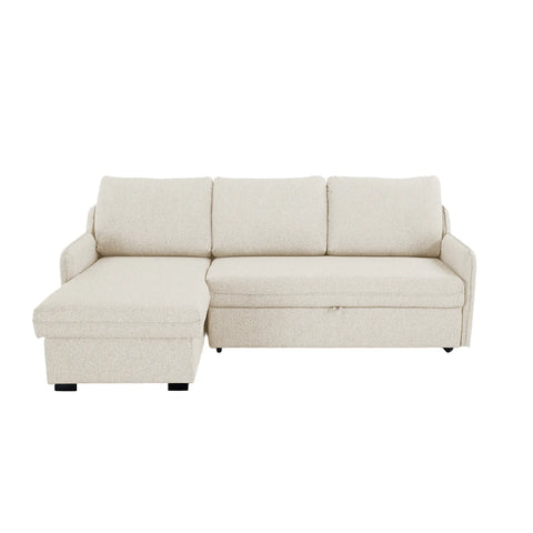 Movra Fabric 3-Seater Corner Sofa Bed with Storage - Cream