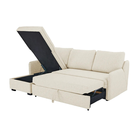 Movra Fabric 3-Seater Corner Sofa Bed with Storage - Cream
