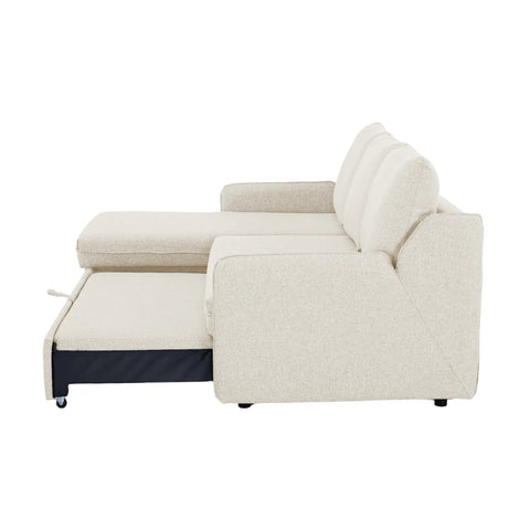 Movra Fabric 3-Seater Corner Sofa Bed with Storage - Cream