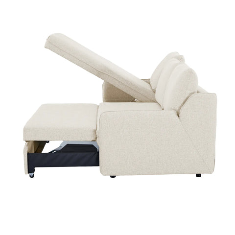 Movra Fabric 3-Seater Corner Sofa Bed with Storage - Cream