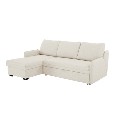 Movra Fabric 3-Seater Corner Sofa Bed with Storage - Cream