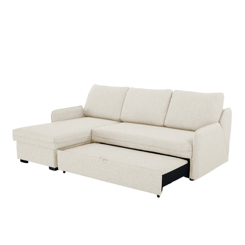 Movra Fabric 3-Seater Corner Sofa Bed with Storage - Cream