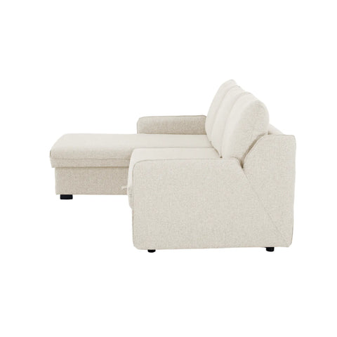 Movra Fabric 3-Seater Corner Sofa Bed with Storage - Cream