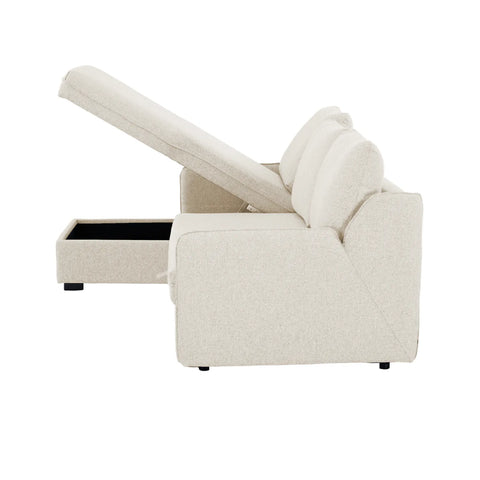 Movra Fabric 3-Seater Corner Sofa Bed with Storage - Cream