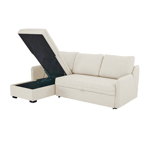Movra Fabric 3-Seater Corner Sofa Bed with Storage - Cream