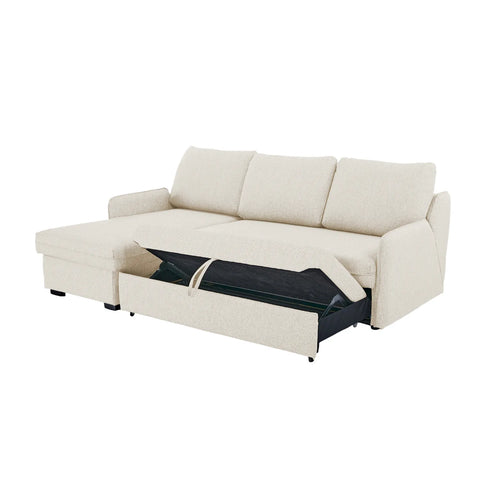 Movra Fabric 3-Seater Corner Sofa Bed with Storage - Cream