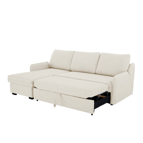 Movra Fabric 3-Seater Corner Sofa Bed with Storage - Cream