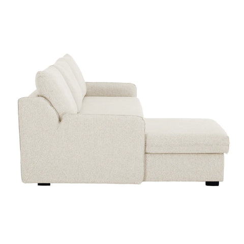 Movra Fabric 3-Seater Corner Sofa Bed with Storage - Cream