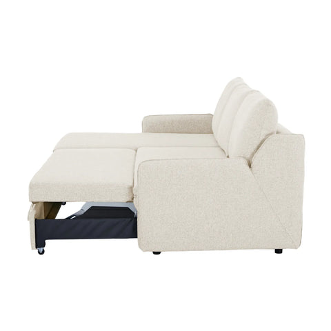Movra Fabric 3-Seater Corner Sofa Bed with Storage - Cream