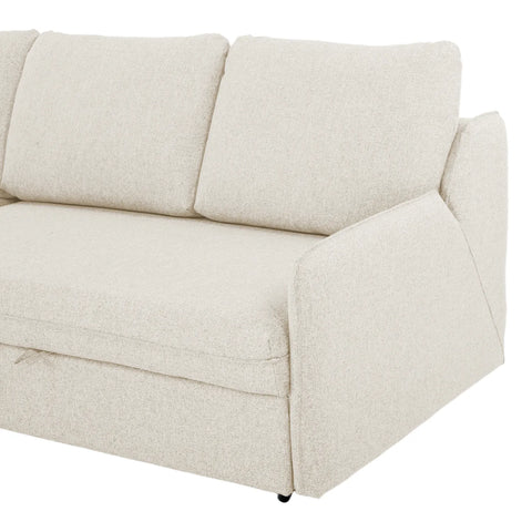 Movra Fabric 3-Seater Corner Sofa Bed with Storage - Cream