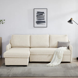 Movra Cream Fabric 3 Seater Reversible Corner Sofa Bed with Storage