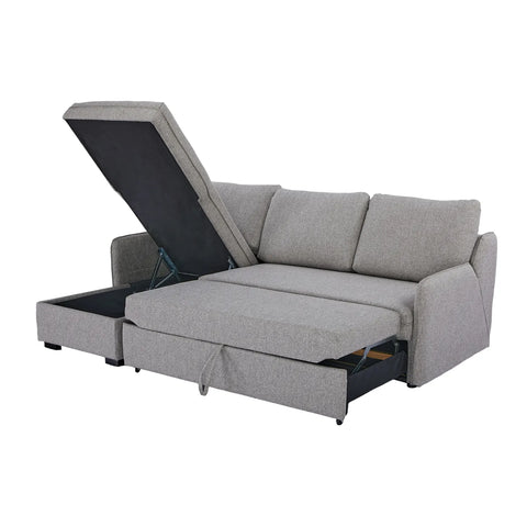 Movra Fabric 3-Seater Corner Sofa Bed with Storage - Grey
