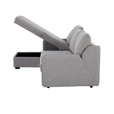 Movra Fabric 3-Seater Corner Sofa Bed with Storage - Grey