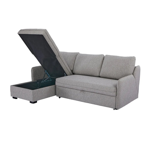 Movra Fabric 3-Seater Corner Sofa Bed with Storage - Grey