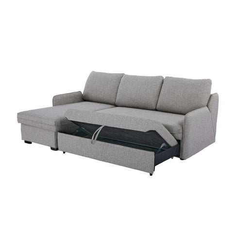 Movra Fabric 3-Seater Corner Sofa Bed with Storage - Grey