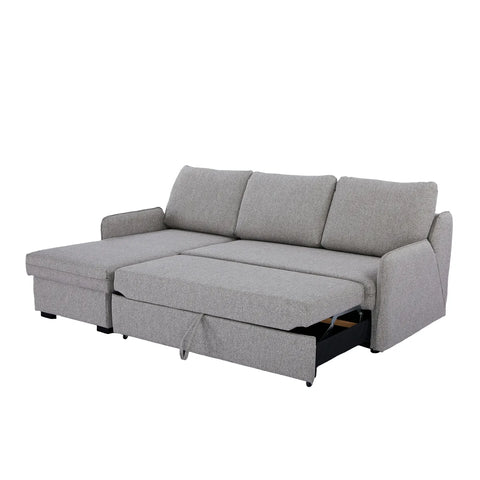 Movra Fabric 3-Seater Corner Sofa Bed with Storage - Grey