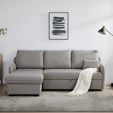 Movra Fabric 3-Seater Corner Sofa Bed with Storage - Grey